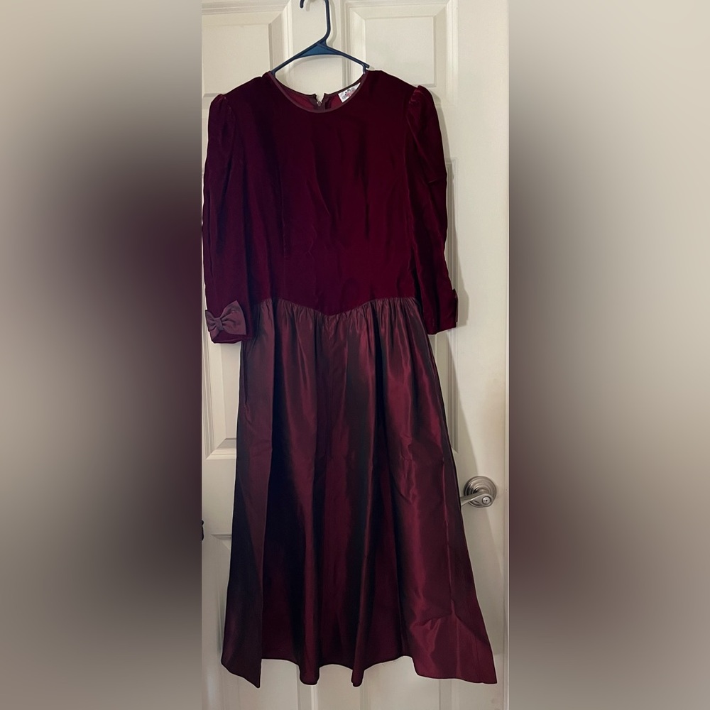 vintage 80s Lanz Originals velvet & taffeta formal dress wine burgundy color 8